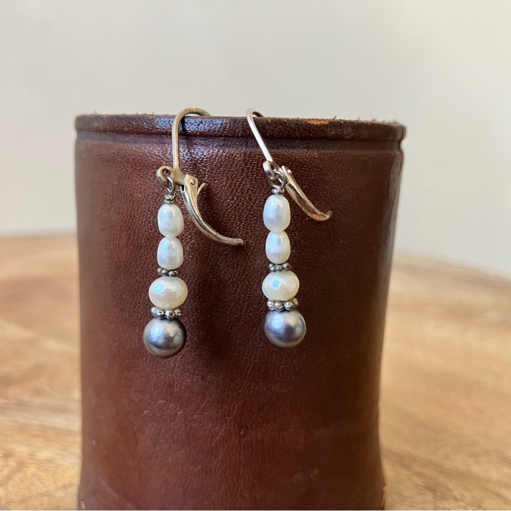 Vintage Pearl Stack Pendant Dangle Earrings